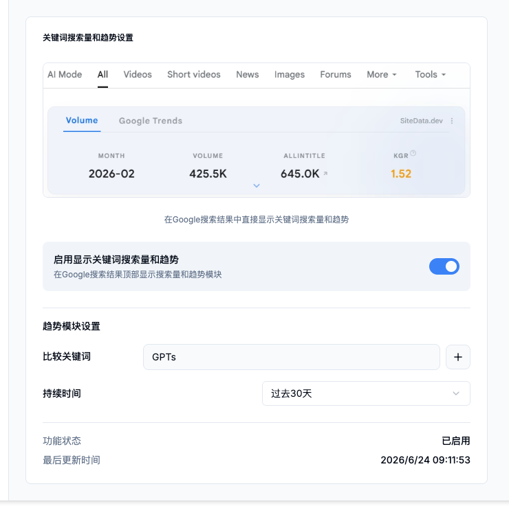 图 3：自定义 Google Trends 的对比关键词和时间范围